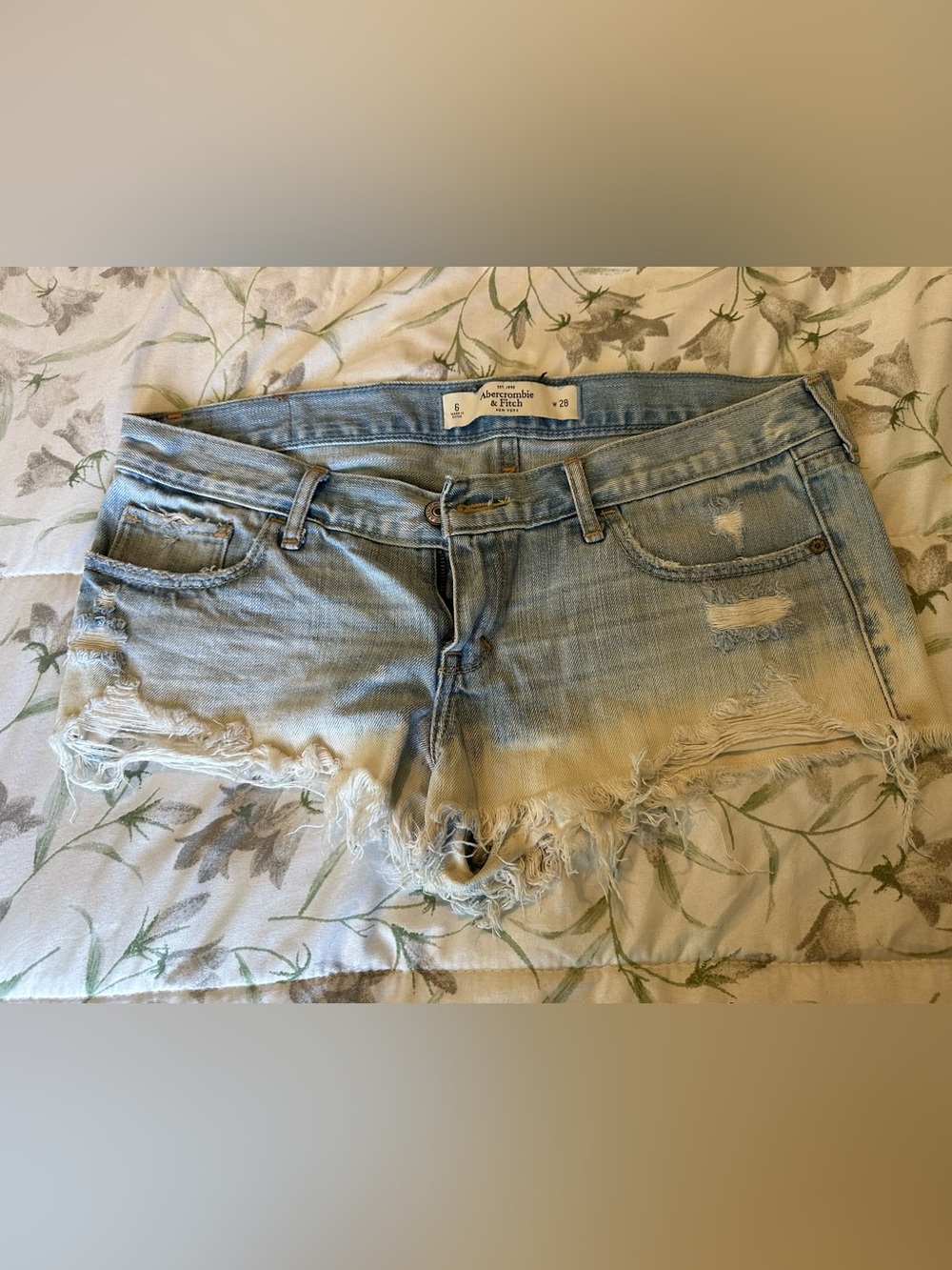 Abercrombie & Fitch Light Blue Ombre Distressed Denim Shorts
